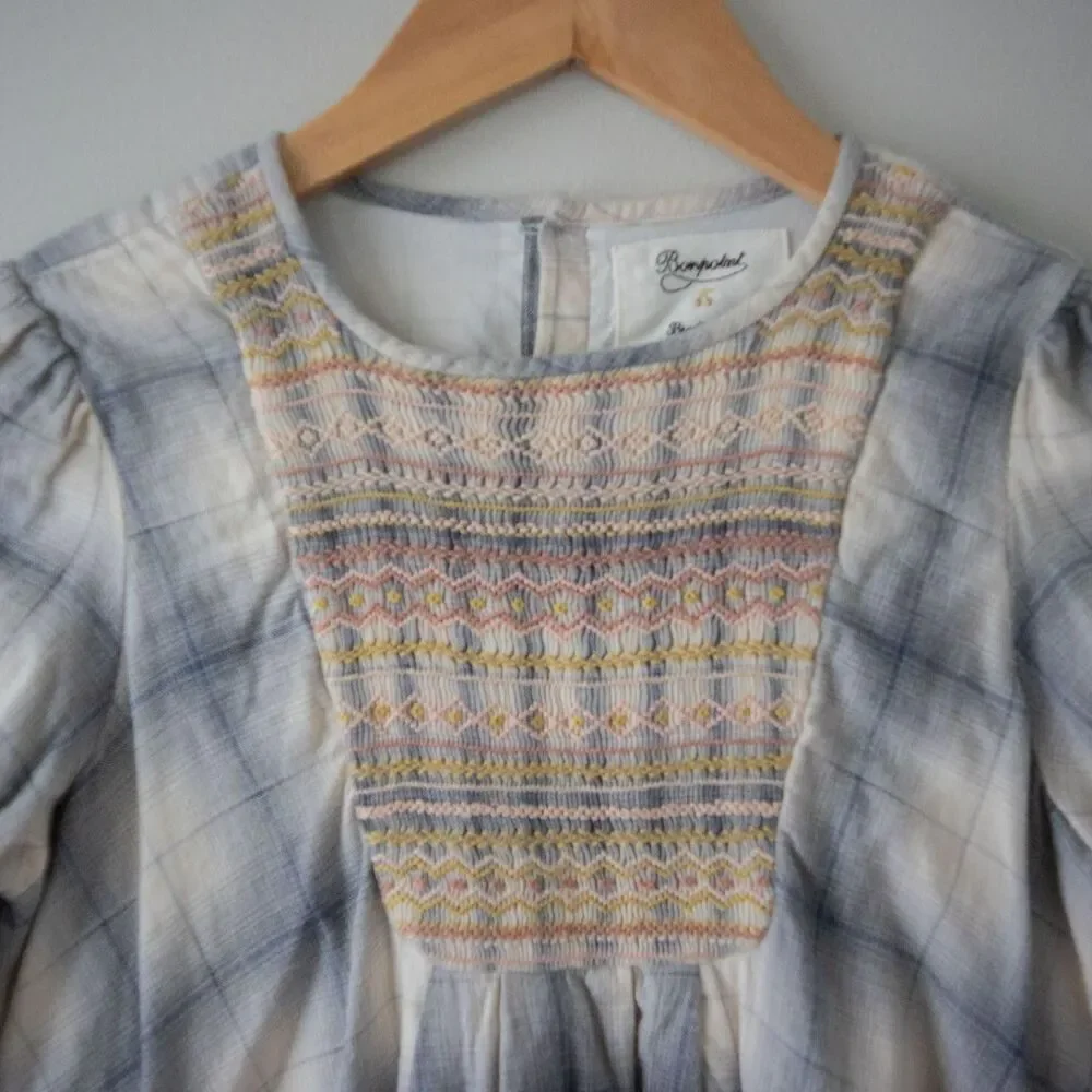 Bonpoint Girls Flannel Blue White Plaid Parachute 